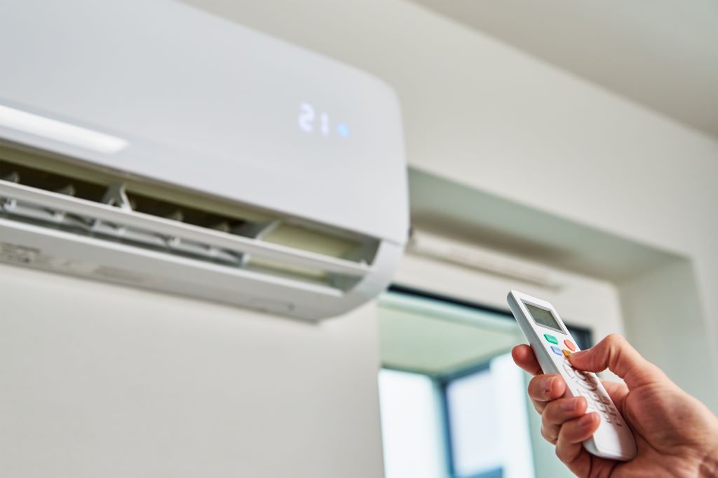 Remote control for a split system air conditioner.